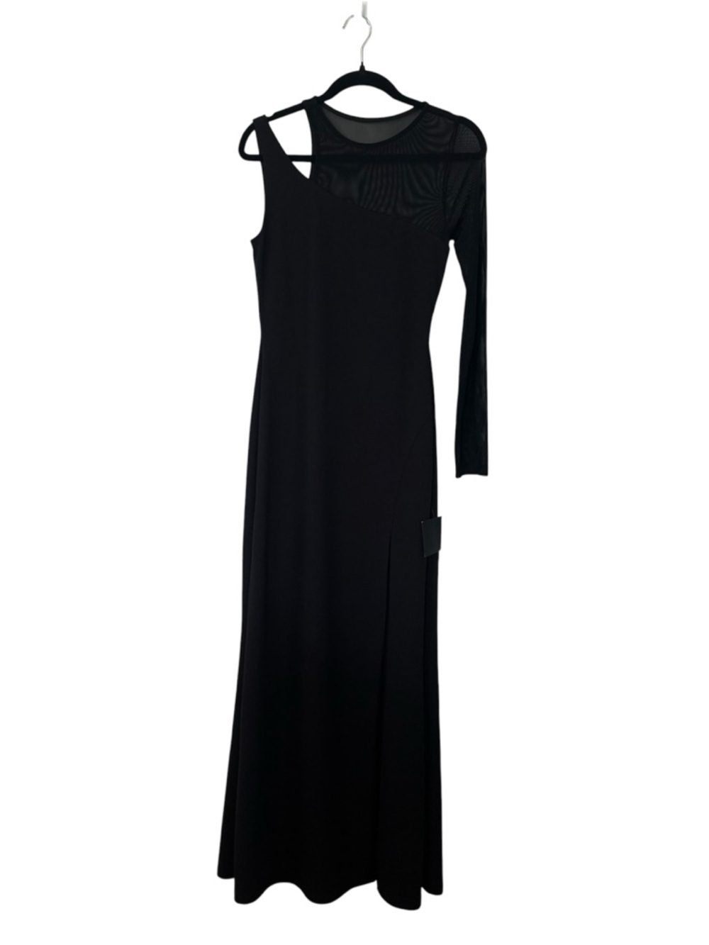 Lulus New Infatuation Black Mesh Asymmetrical Mermaid Maxi Dress Sz M NWT